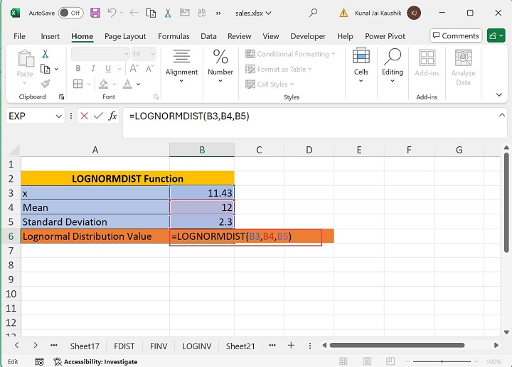 Excel LOGNORMDIST 函数 1