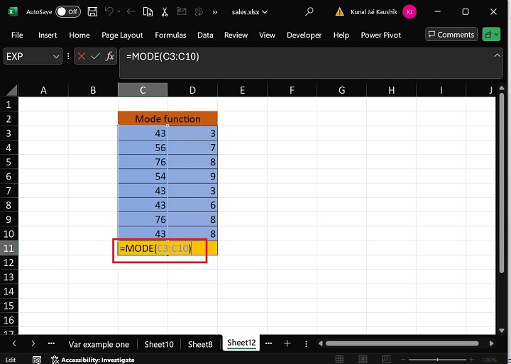 Excel MODE 函数 1