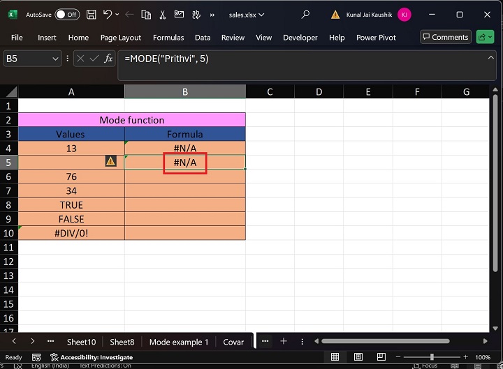 Excel MODE 函数 10