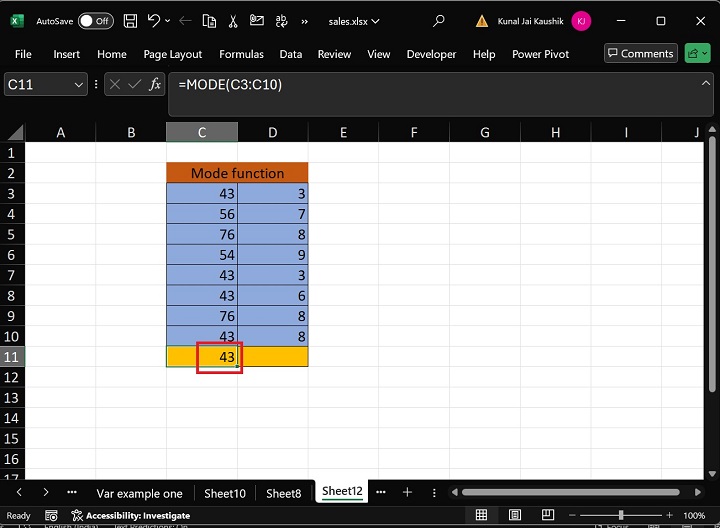 Excel MODE 函数 2