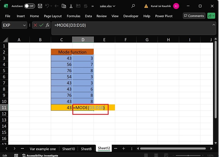 Excel MODE 函数 3