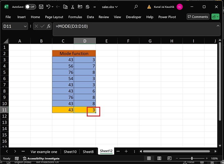 Excel MODE 函数 4