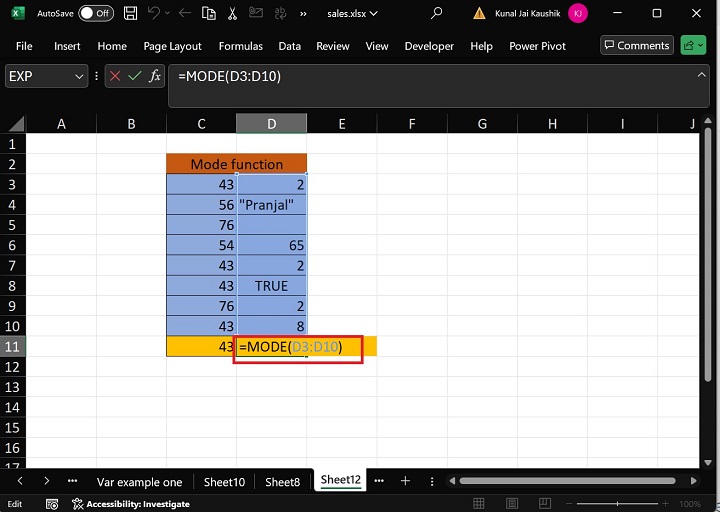 Excel MODE 函数 5