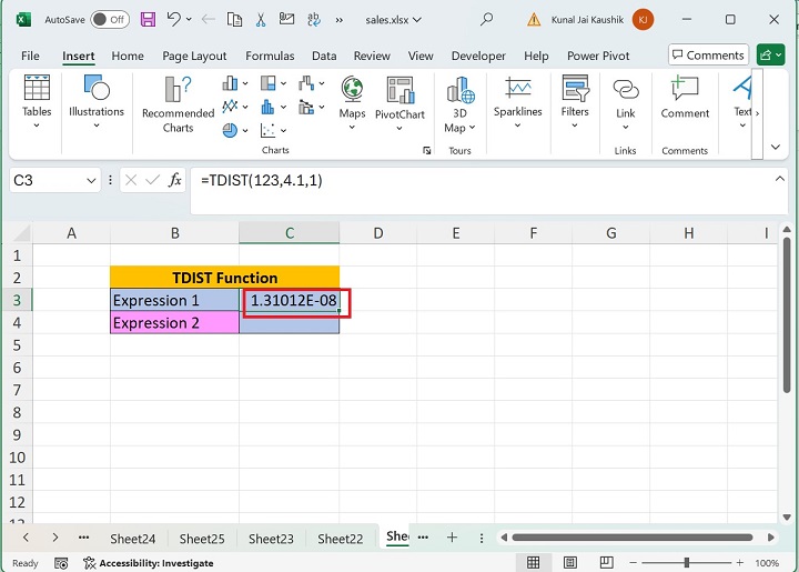 Excel TDIST 函数 10