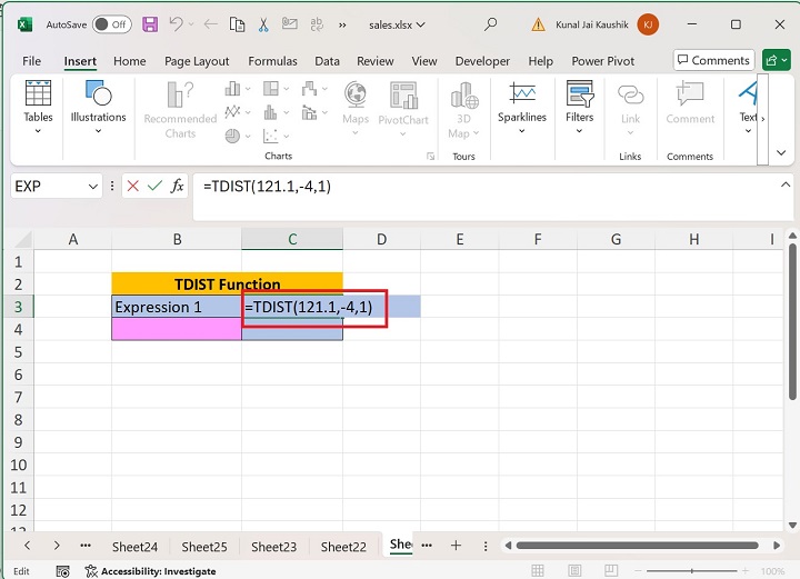 Excel TDIST 函数 13