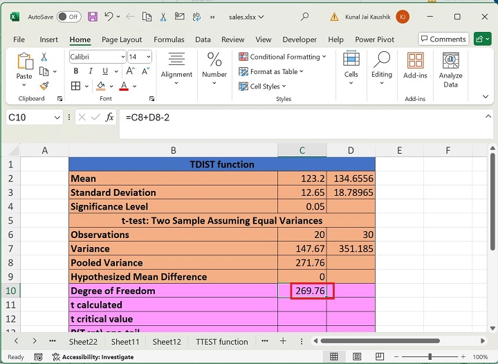 Excel TDIST 函数 2