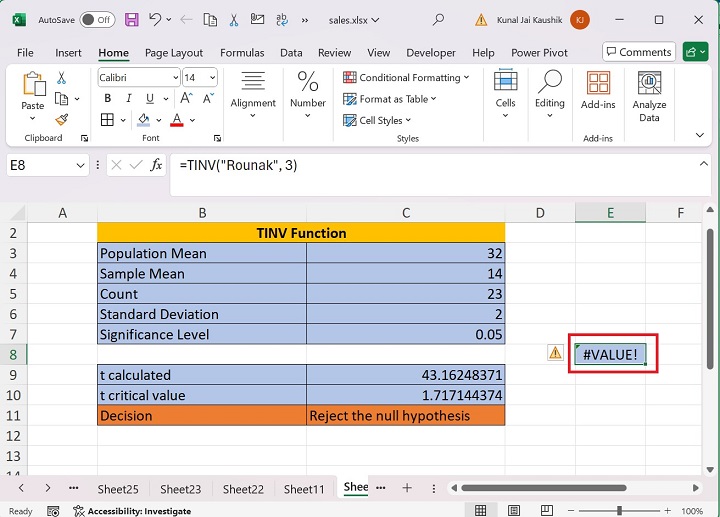 Excel TINV 函数 10