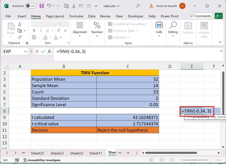 Excel TINV 函数 11