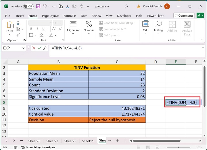 Excel TINV 函数 12