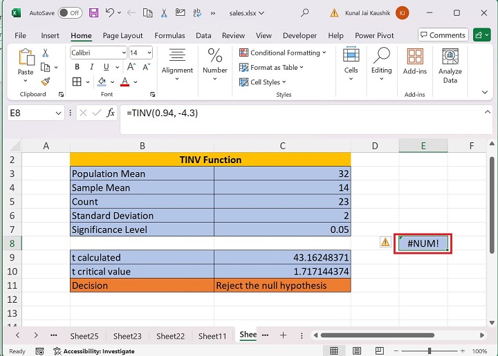 Excel TINV 函数 13