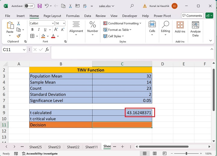 Excel TINV 函数 2