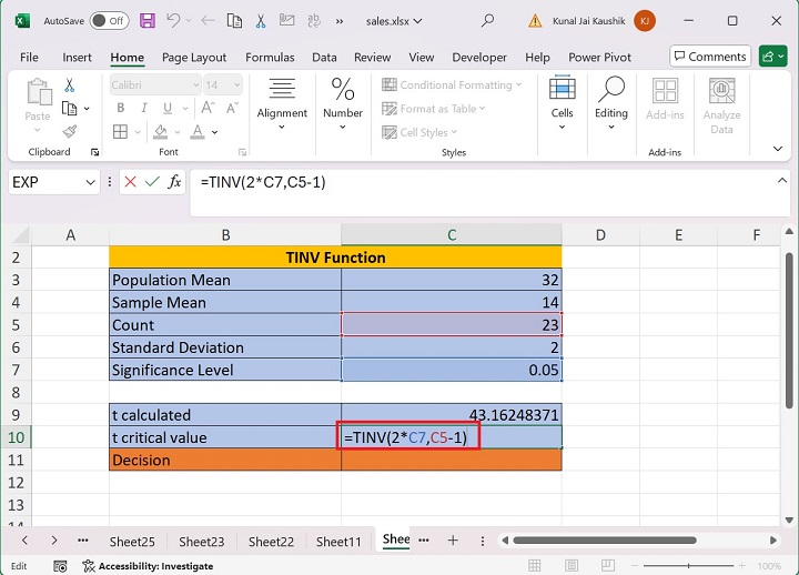 Excel TINV 函数 3