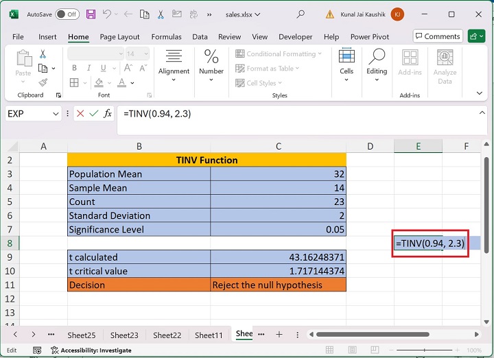 Excel TINV 函数 7