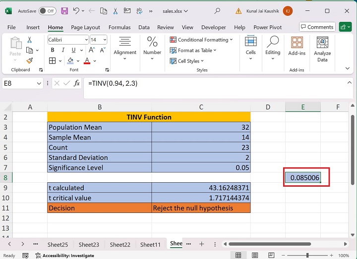 Excel TINV 函数 8