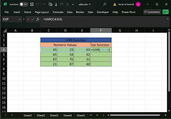 Excel VAR 函数 1