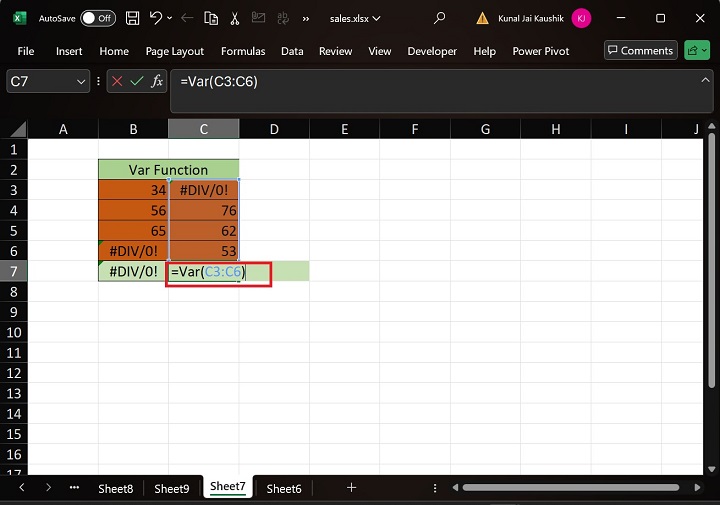 Excel VAR 函数 10