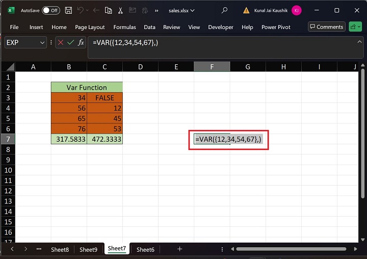 Excel VAR 函数 16