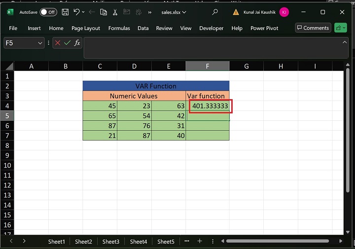 Excel VAR 函数 2