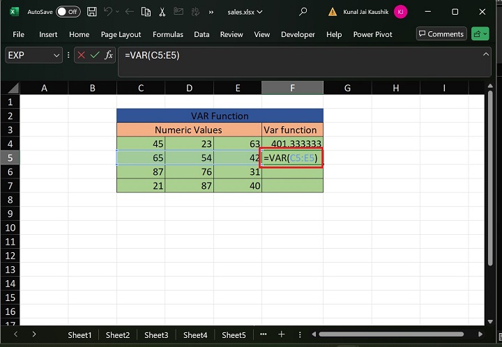 Excel VAR 函数 3