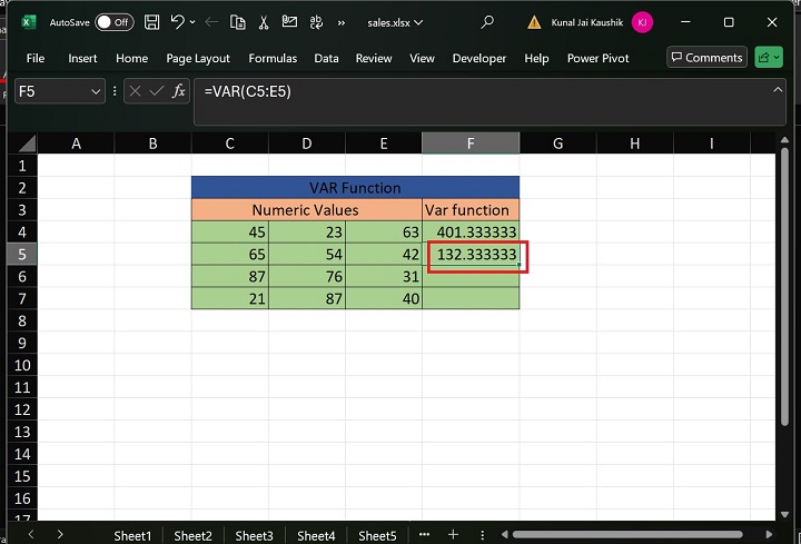 Excel VAR 函数 4