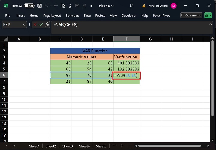 Excel VAR 函数 5