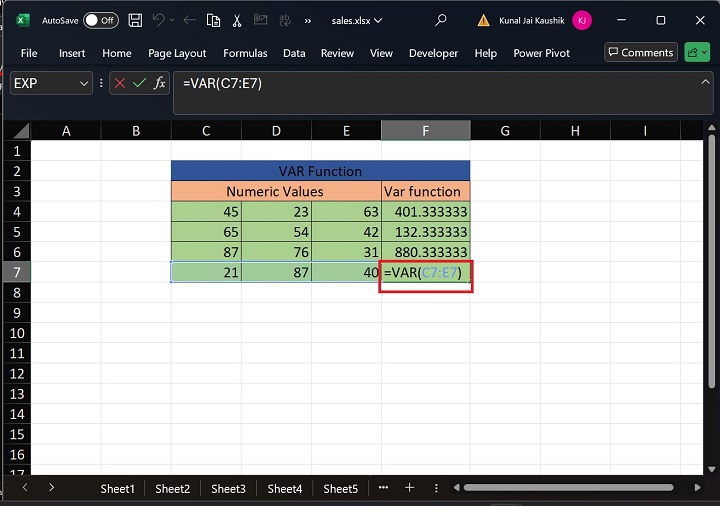 Excel VAR 函数 6