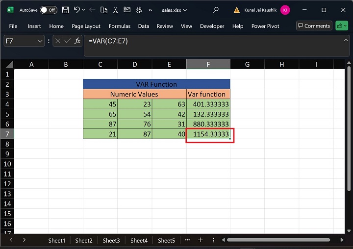 Excel VAR 函数 7