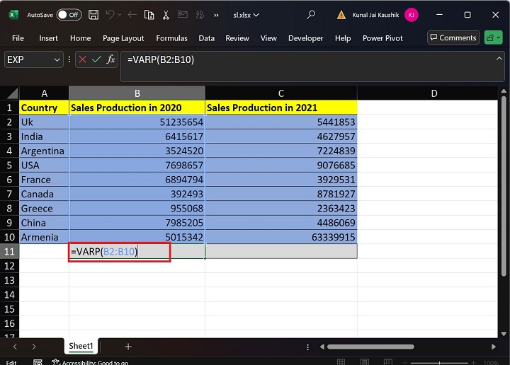 Excel VARP 函数 1