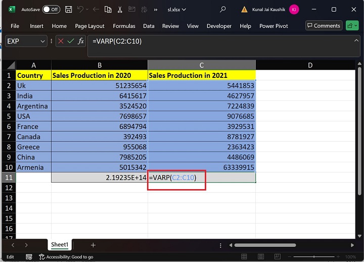 Excel VARP 函数 2