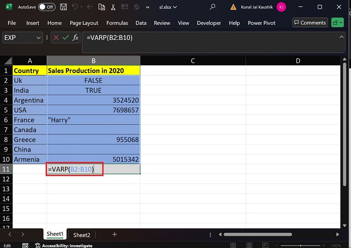 Excel VARP 函数 4