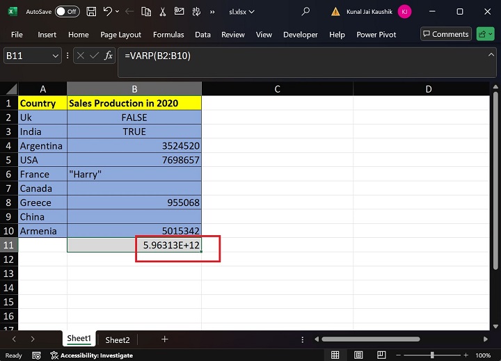 Excel VARP 函数 5