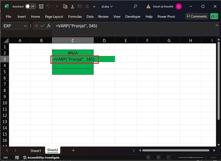 Excel VARP Function 8