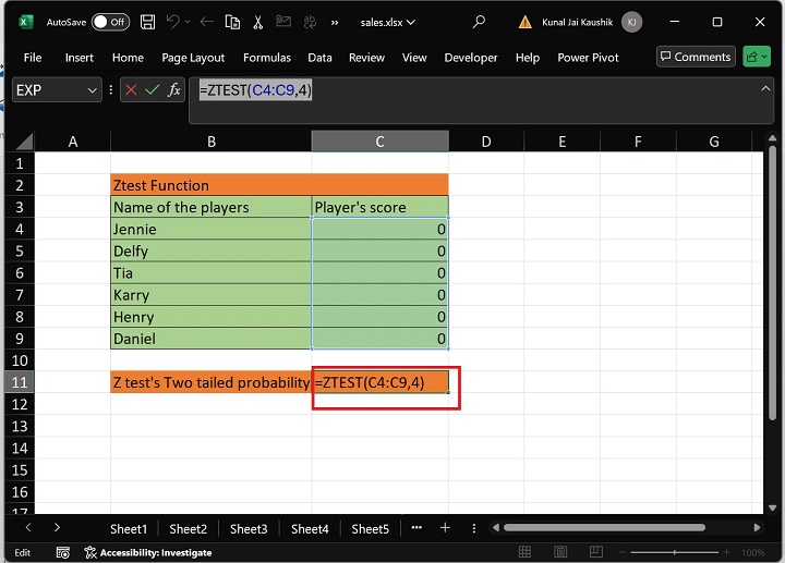 Excel ZTEST 函数 8