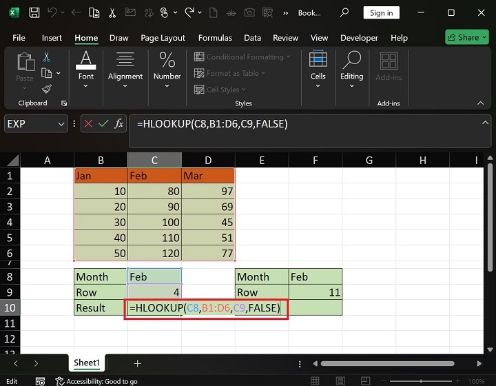 在 Excel2 中执行 HLOOKUP 函数