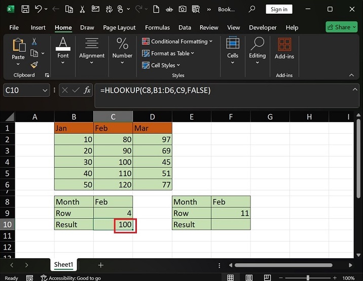 在 Excel3 中执行 HLOOKUP 函数