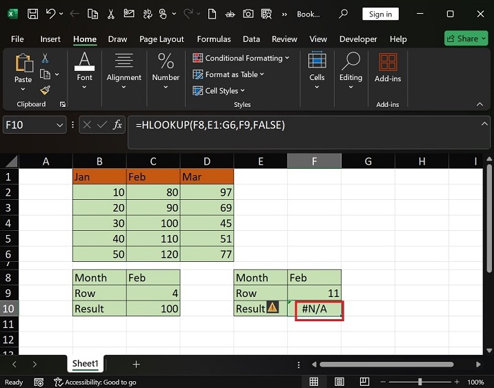 在 Excel5 中执行 HLOOKUP 函数