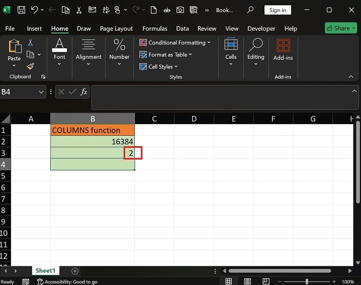 如何在 Excel4 中应用 COLUMNS 函数