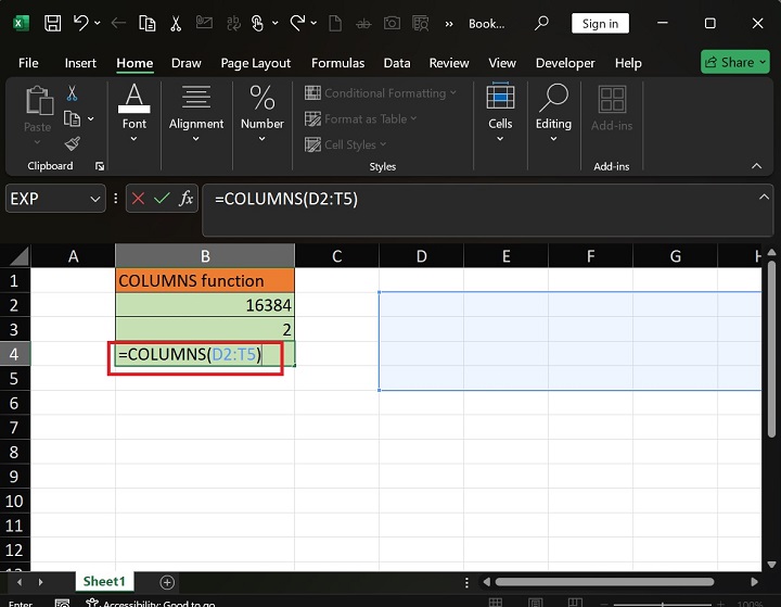 如何在 Excel5 中应用 COLUMNS 函数