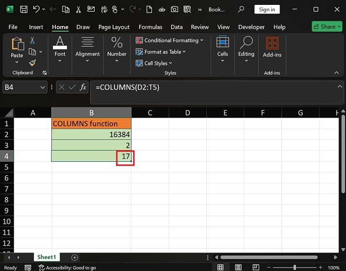 如何在 Excel6 中应用 COLUMNS 函数