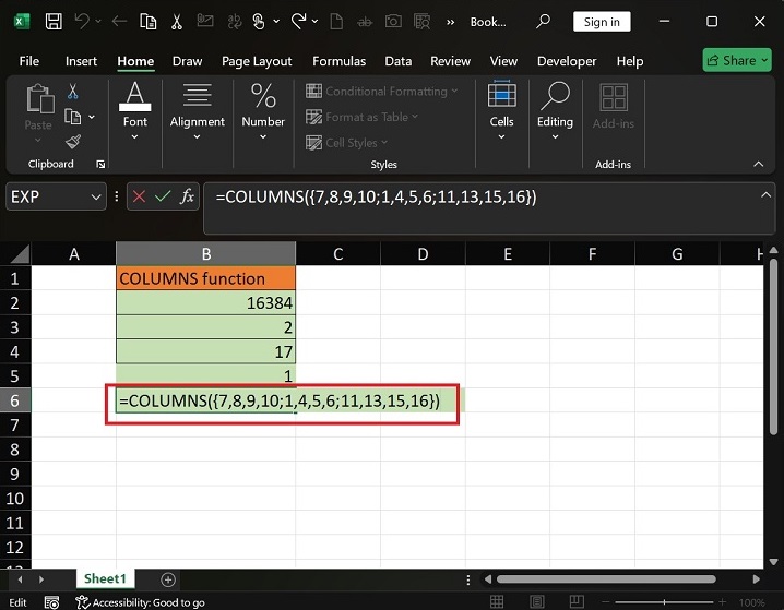 如何在 Excel7 中应用 COLUMNS 函数