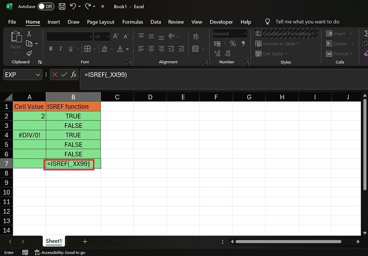 如何在 Excel10 中执行 ISREF 函数