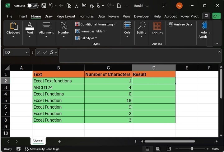 如何在 Excel1 中执行 RIGHT 函数