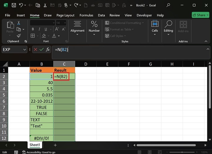 如何在Excel1中实现N函数