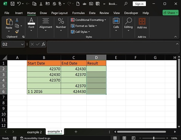 如何在 Excel1 中使用 DAYS 函数