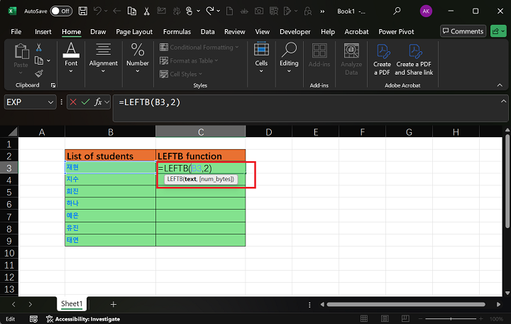 Korean Language Using LEFTB Function 1