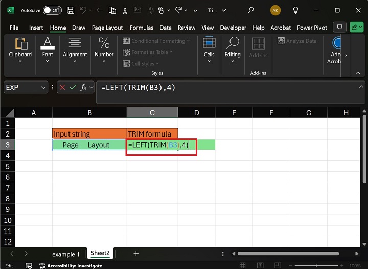 Excel1 中的 LEFT TRIM 函数