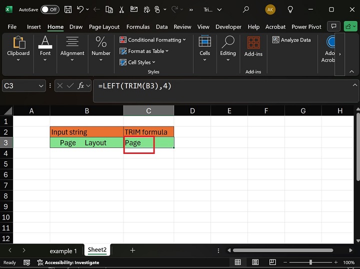 Excel2 中的 LEFT TRIM 函数