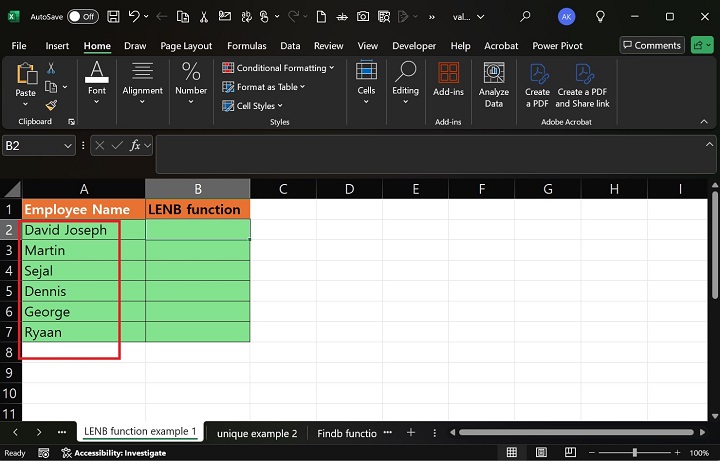 Excel 中的 LENB 函数