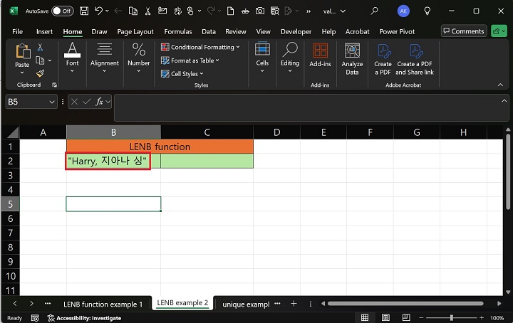 Excel 4 中的 LENB 函数