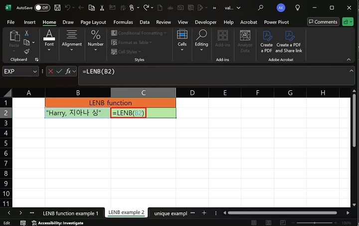 Excel 5 中的 LENB 函数